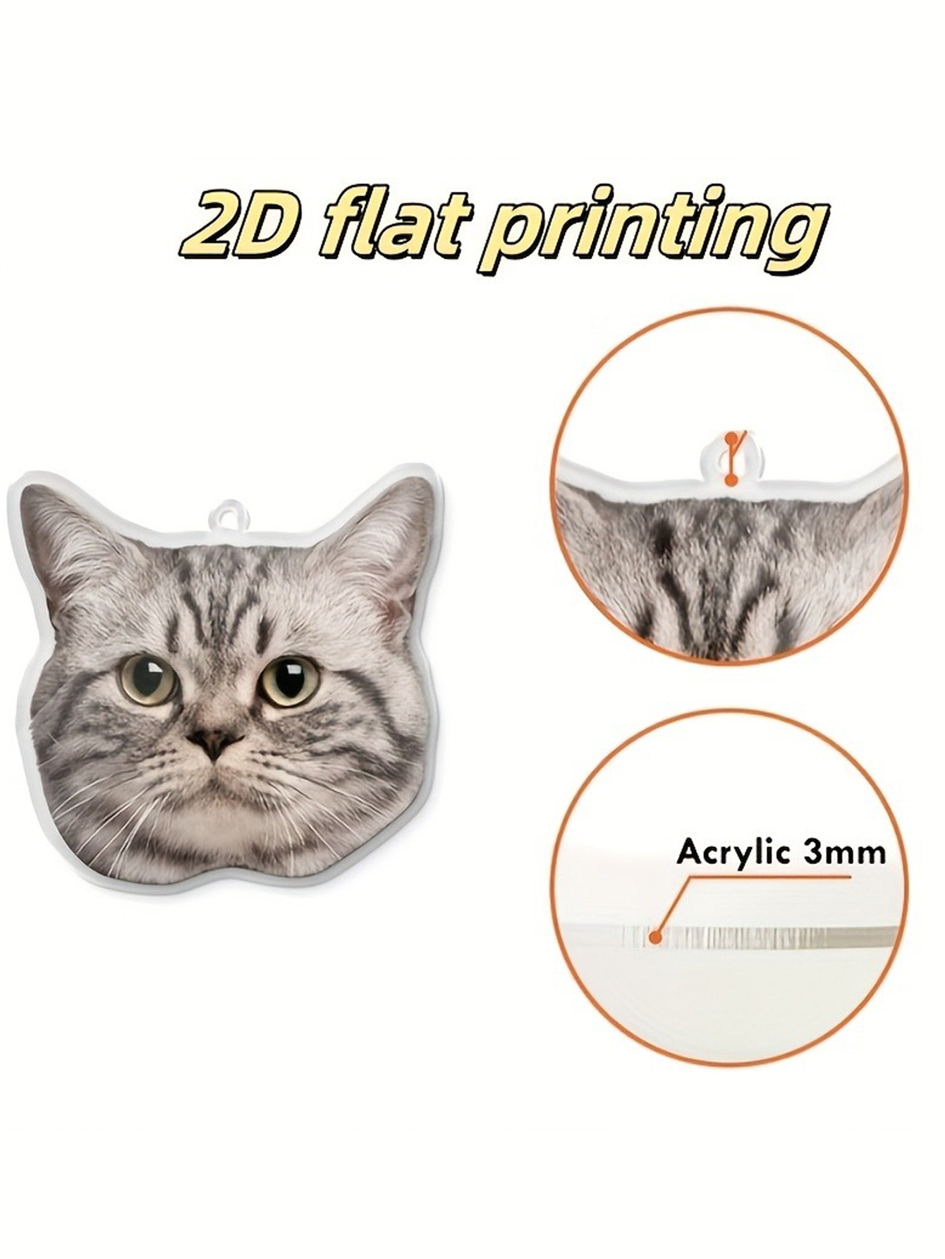 Custom 2D Photo Keychain (1 Piece), Unisex Acrylic Key Ring — Personalized for Couples/Friends/Pets